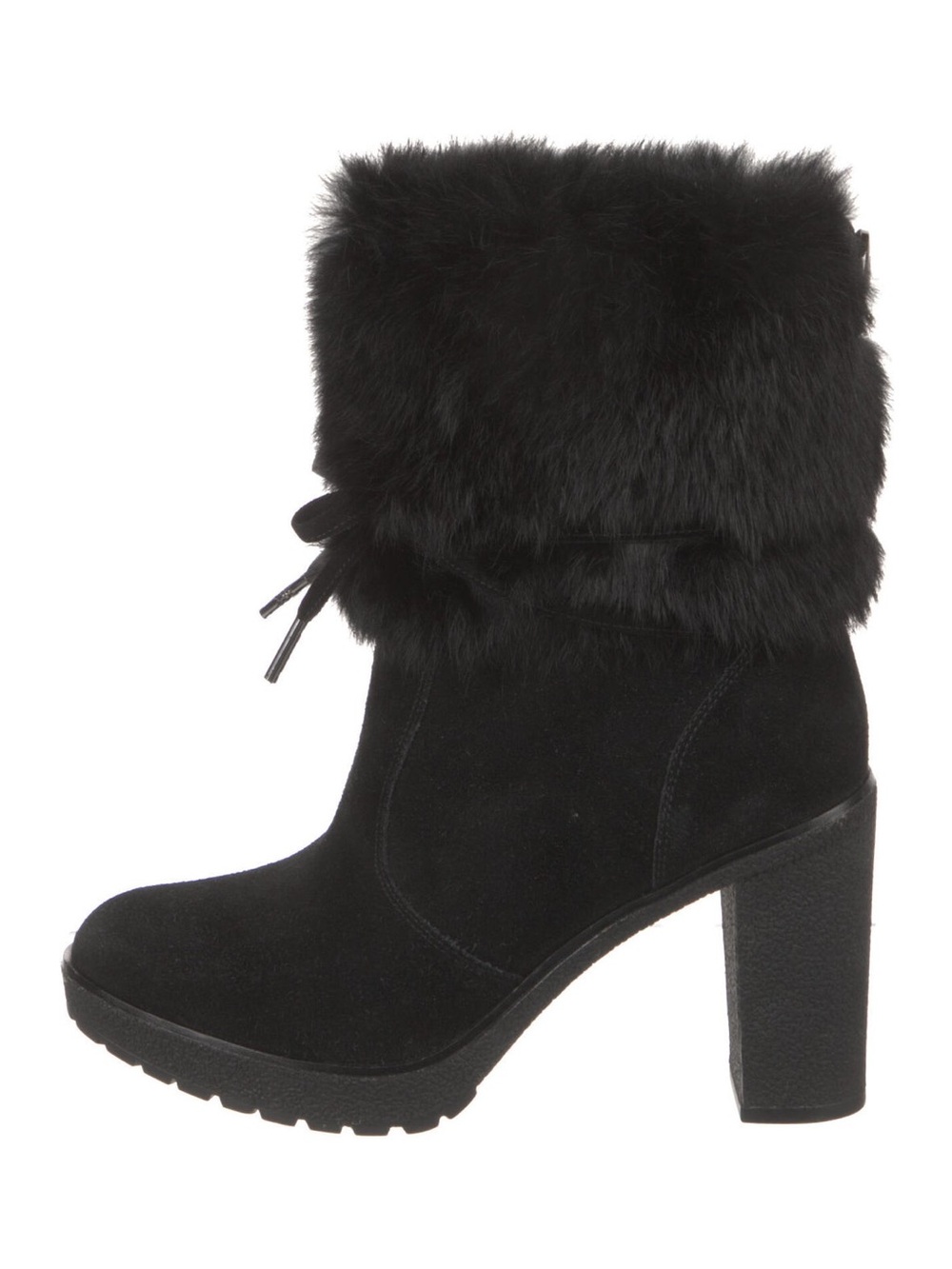MICHAEL Michael Kors Black Suede Fur-Trim Block Heel Ankle Boots nwot